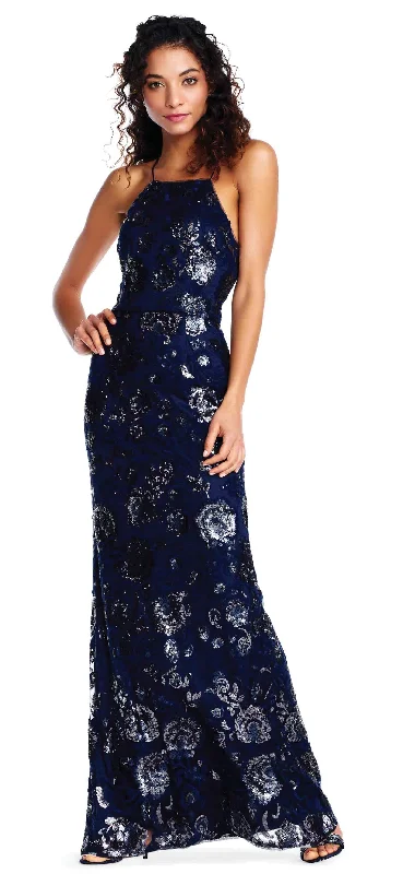 Adrianna Papell - Floral Sequined Halter Neck Dress AP1E202991SC