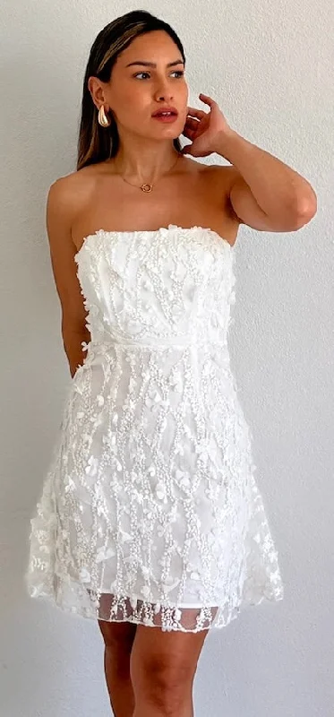 Angel Look White Floral Strapless Dress