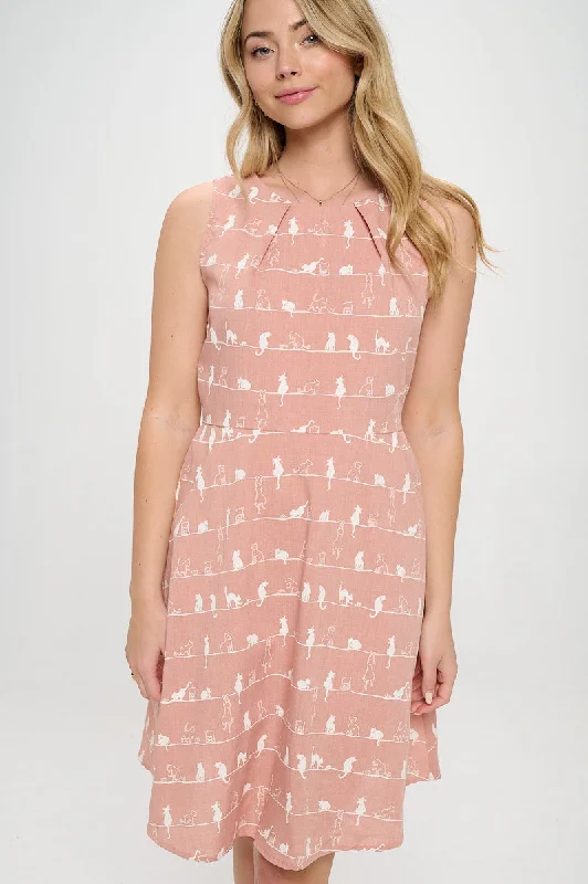 Cat on a Wire All Over Print Sleeveless Dress