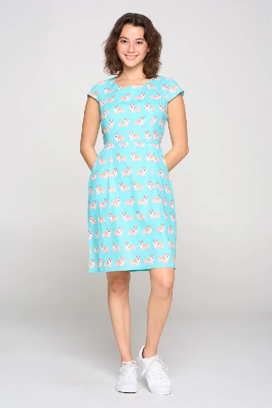 Corgi Dog Print Crew Neck Dress