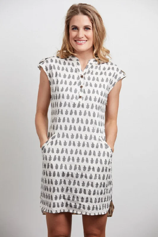 Penguin Print Tunic Cotton White Dress