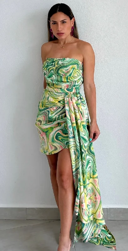 Vibrant Romance Marble Print Strapless Dress