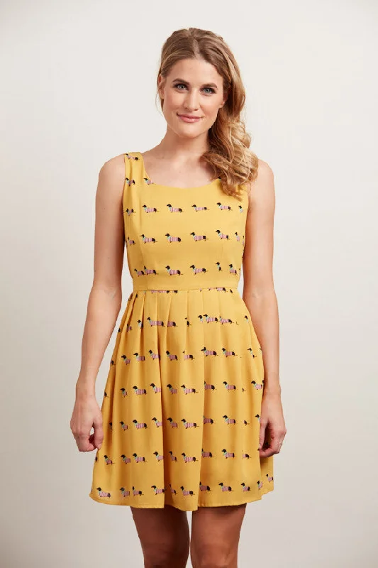 Dachshund Dog Print Scoop Neckline Dress