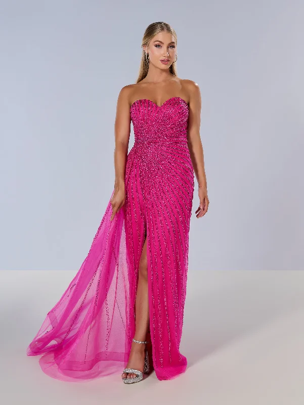 Beaded Fitted Strapless Slit Gown by Tiffany Designs 16214