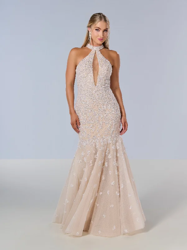 Beaded Halter Mermaid Dress by Tiffany Designs 16210