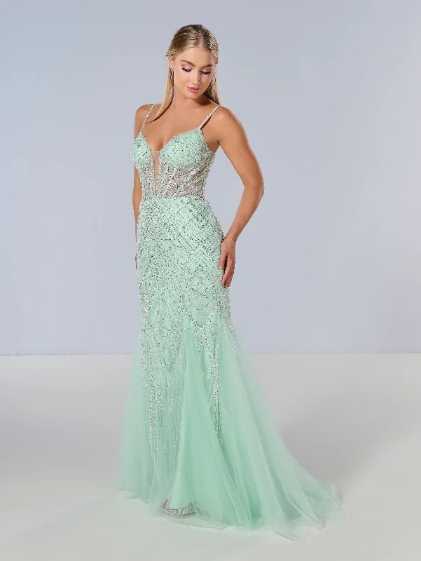 Beaded Sleeveless Mermaid Dress by Tiffany Designs 16218