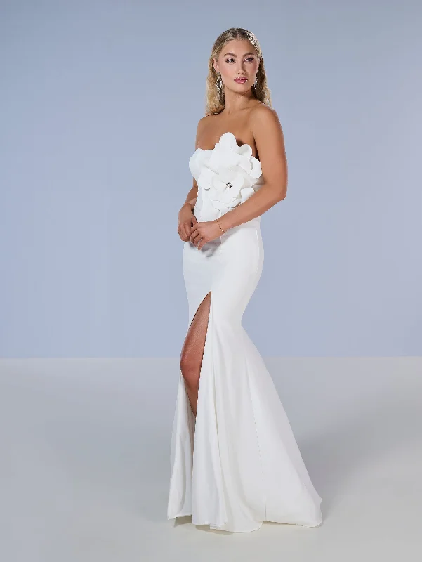 Crepe Fitted Strapless Slit Gown by Tiffany Designs 16222