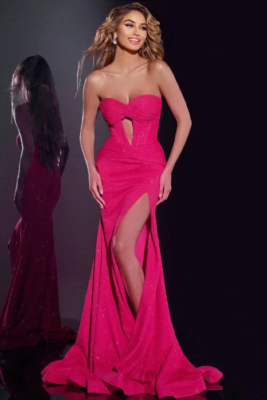 Glitter Fitted Strapless Slit Gown by Jovani 43065