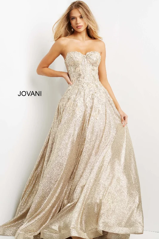 Glitter Strapless A-line Gown by Jovani 07497