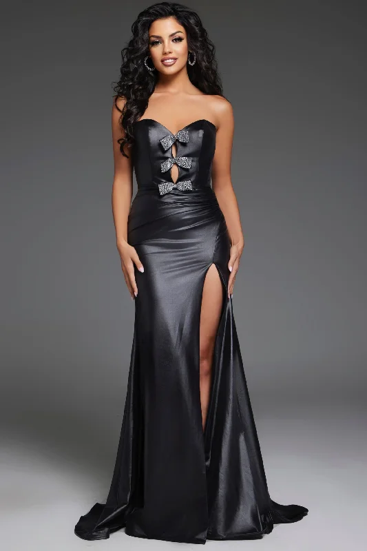 Pleather Fitted Strapless Slit Gown by Jovani 44295