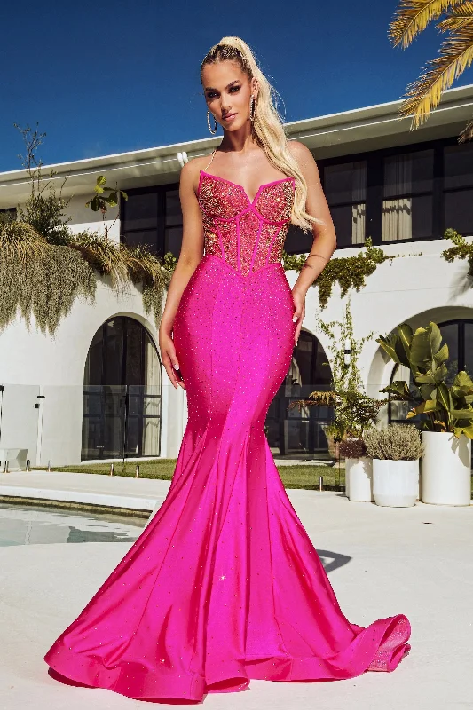 **Portia and Scarlett's Regal Rhapsody: Beaded Rhinestone Mermaid Gown for Queens**