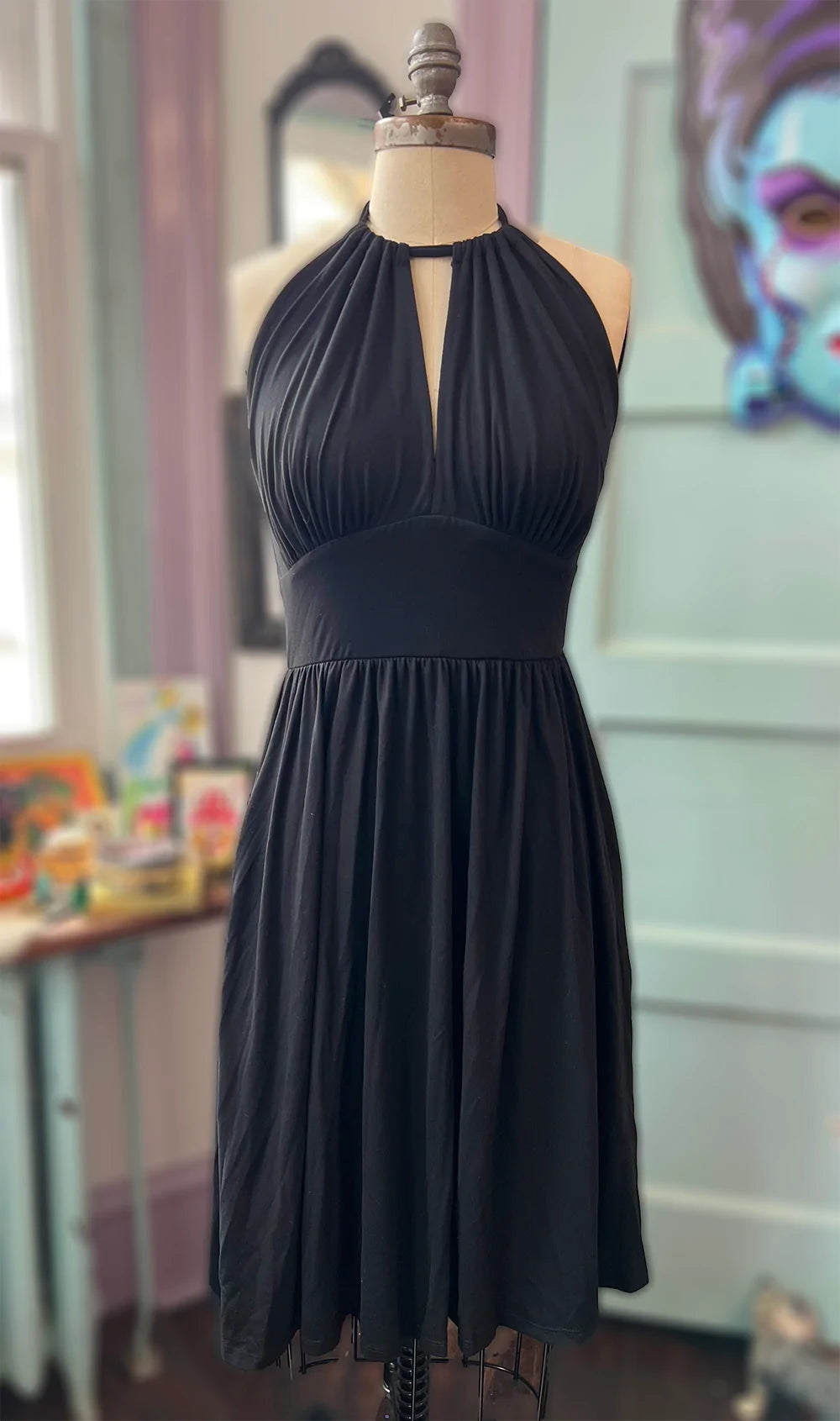 Vivian Convertible Halter Dress in Black Ink (S and L ONLY)