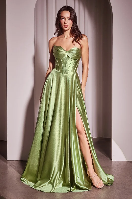 Satin Strapless A-line Slit Gown by Ladivine CD378