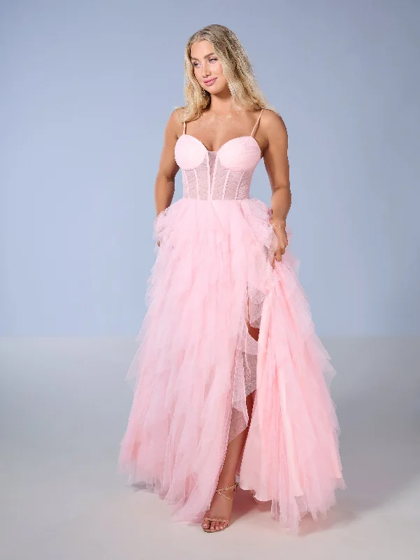 Sleeveless Ruffled Slit Gown by Tiffany Designs 16161