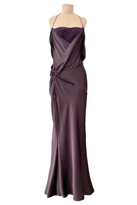 Spectacular Fall 2003 John Galliano Bias Cut Mauve Purple Silk Dress w Draped Arm Panels