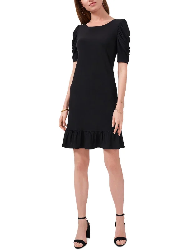 Petites Womens Puff Sleeve Mini Shift Dress