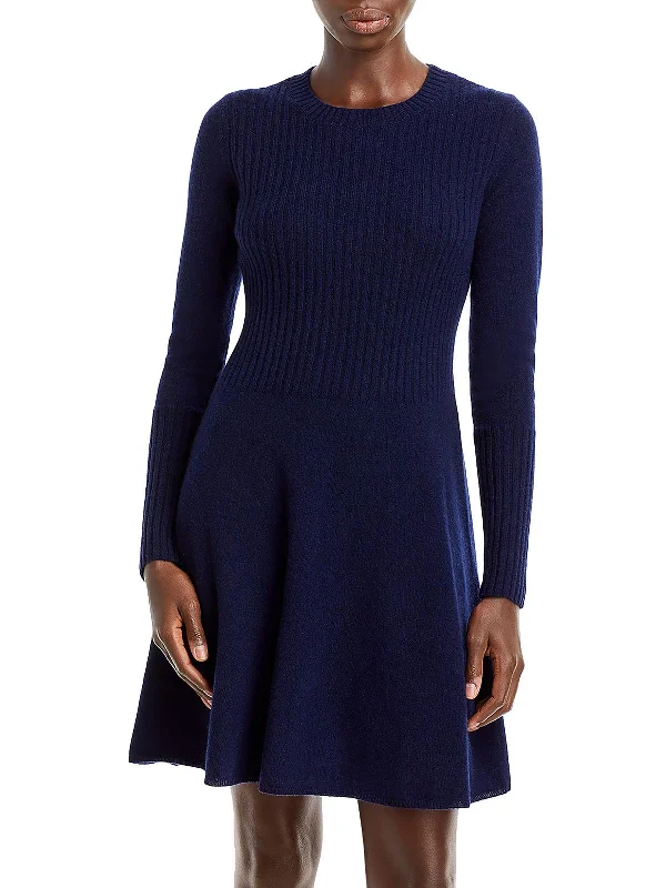 Womens Ruffled Mini Sweaterdress