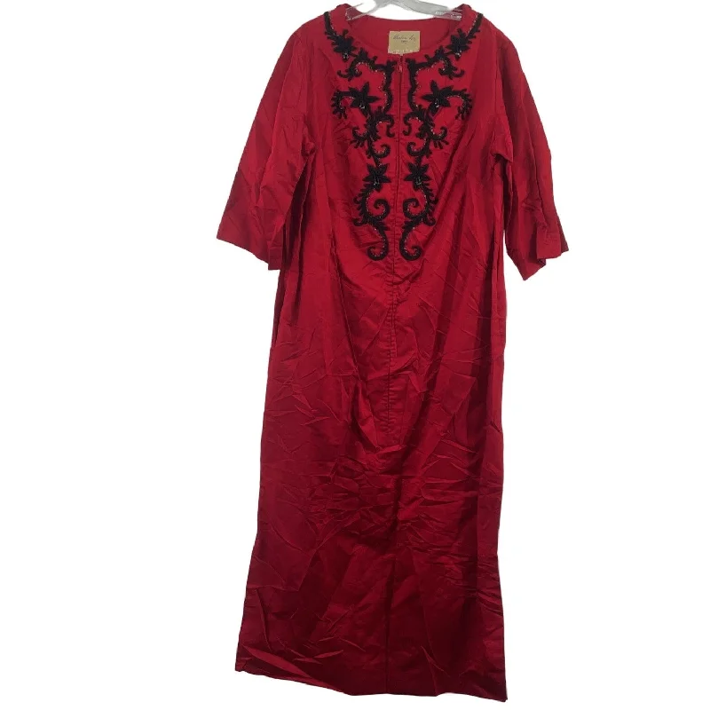 Barbara Lee Vintage Red Silk Blend Beaded Long Kaftan Dress Women’s Size 16 Plus