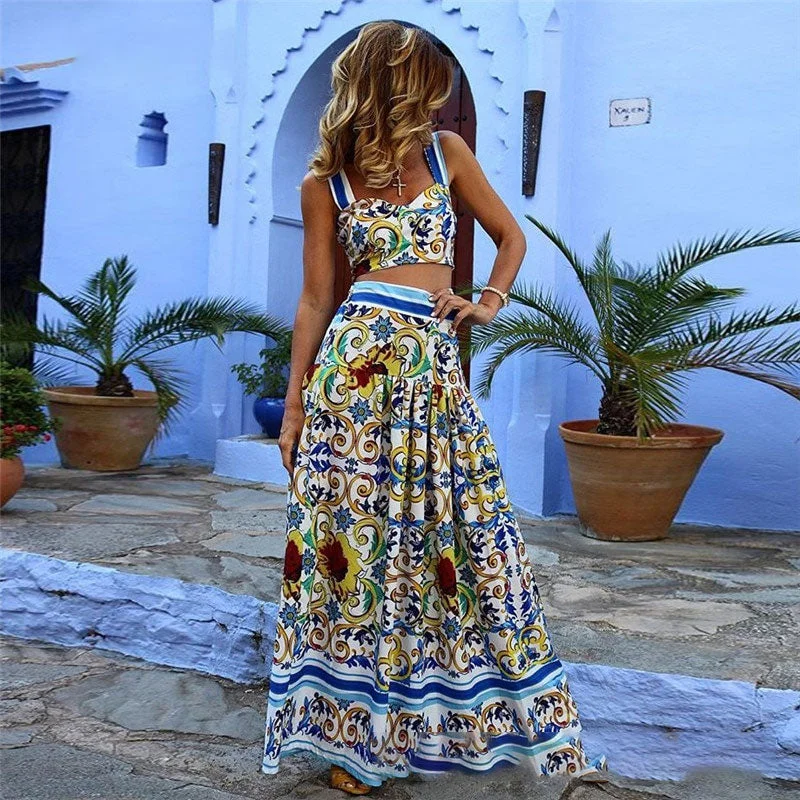 Bohemian Printed Sleeveless Long Dress for Women