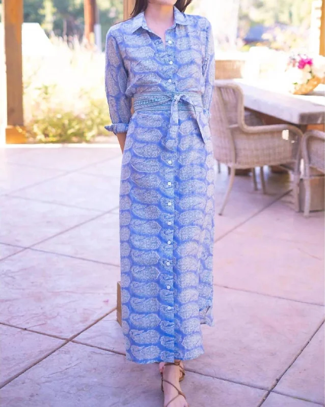 Oversized Maxi Shirt Dress In Blue Turq Paisley