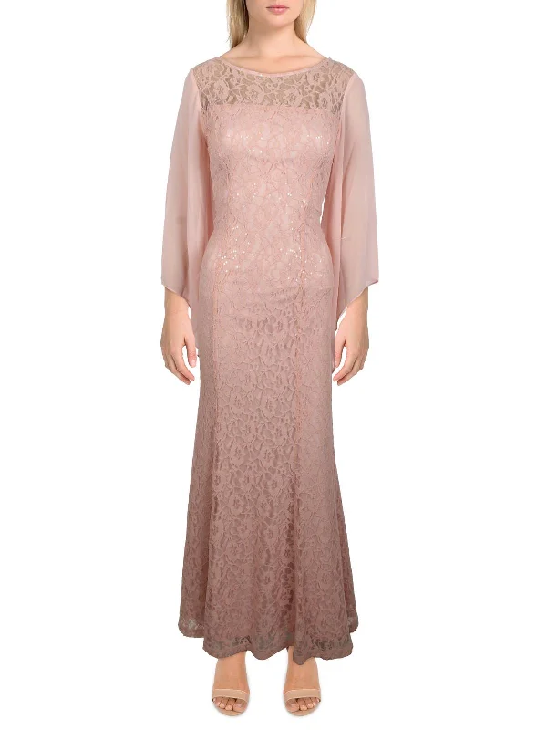 Petites Womens Lace Maxi Evening Dress