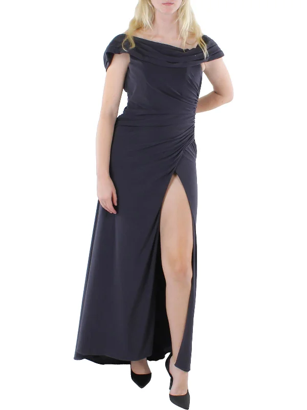 Womens Gathered Long Evening Dress