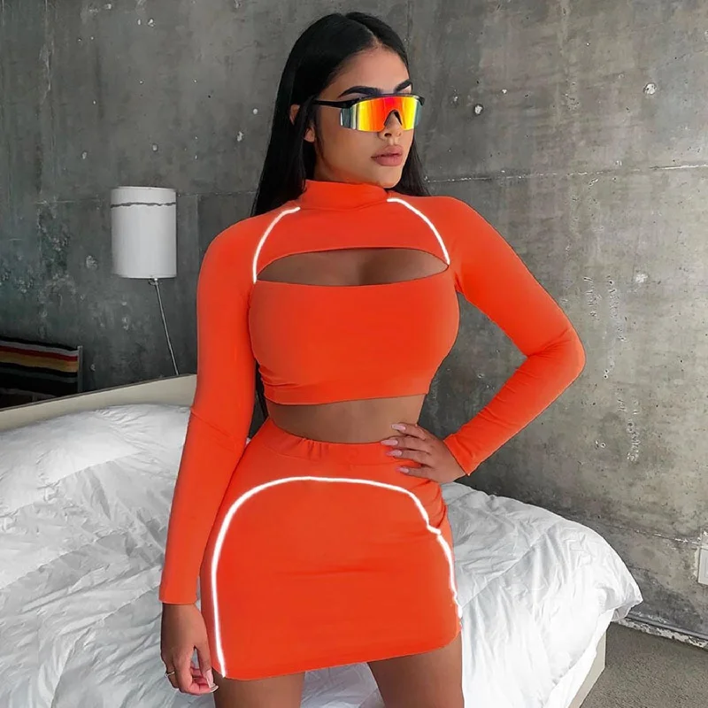 Women's Reflective Long Sleeve Two-Piece Dress