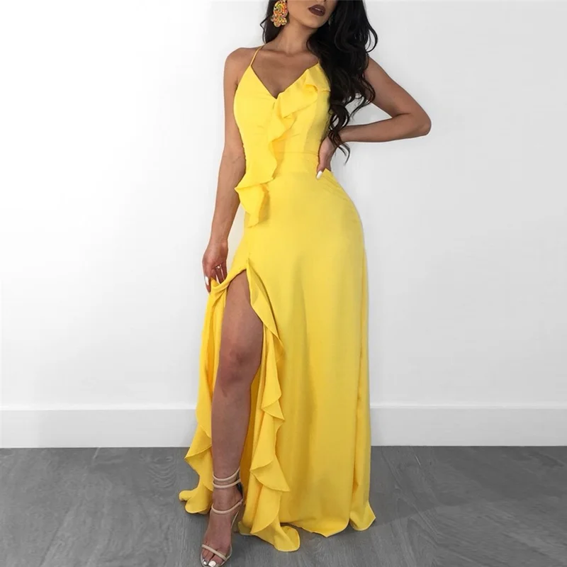 Women's Summer Beach Backless V-Neck Long Dress