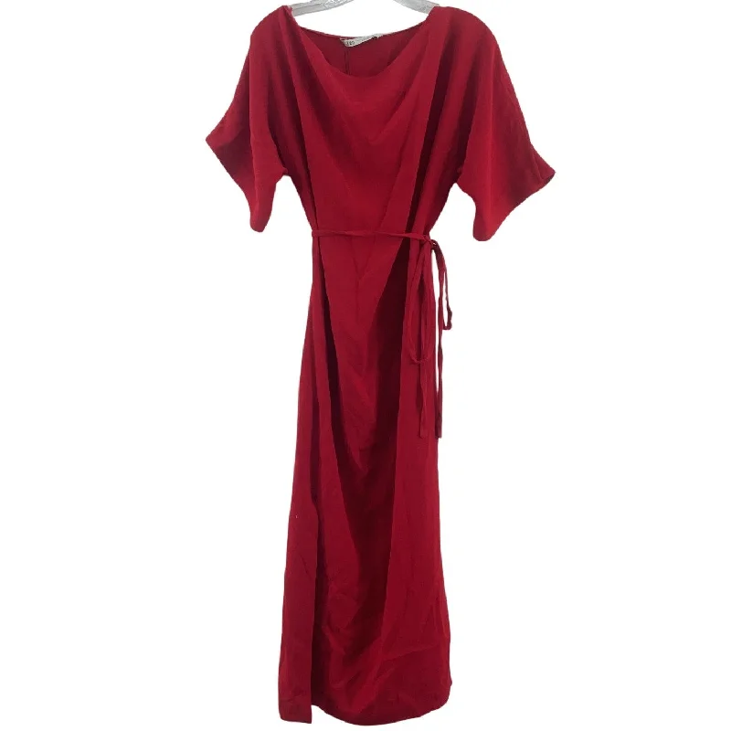 Zara Boat Neck Red Waist-Tie Maxi Dress Women’s Size XS Polyester NWT